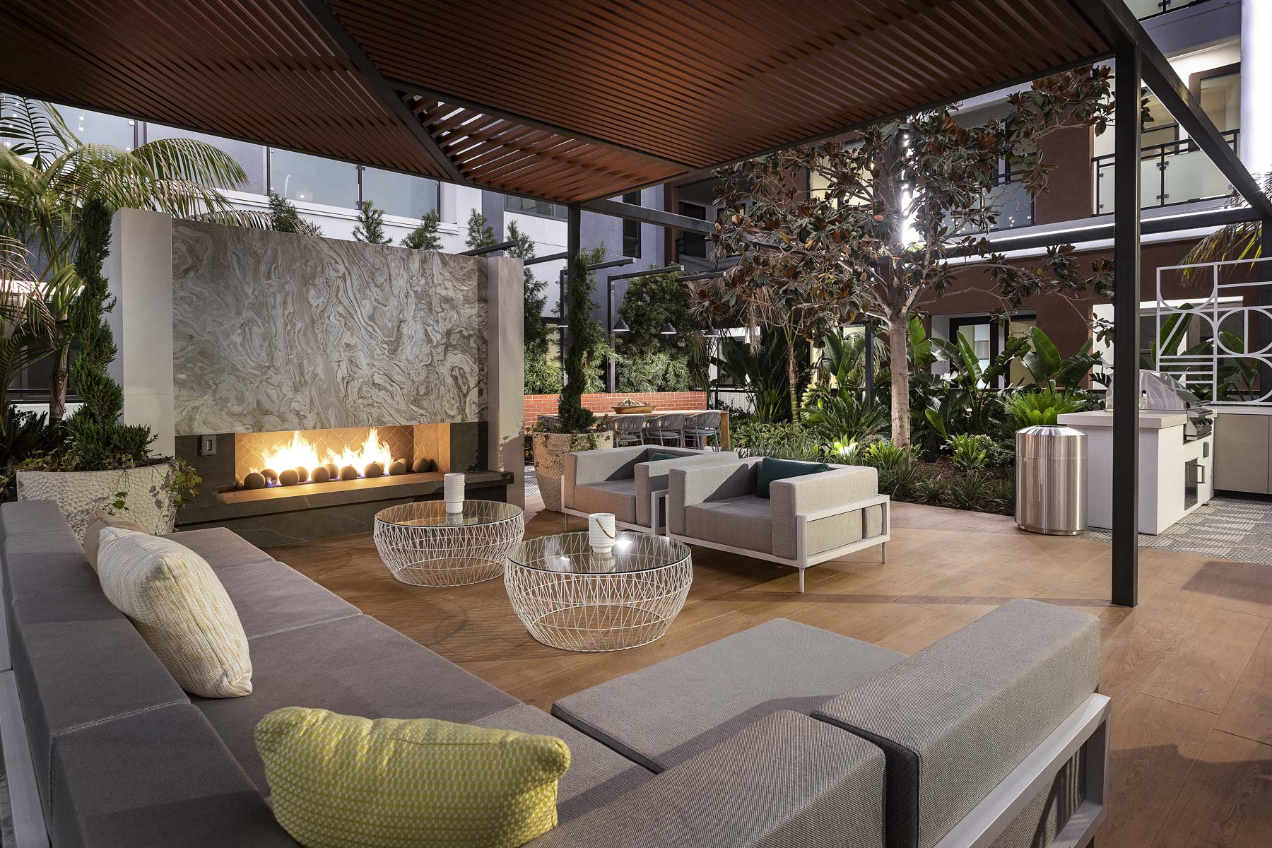 outdoor fireplace and cozy lounges broadstone archive luxury apartments