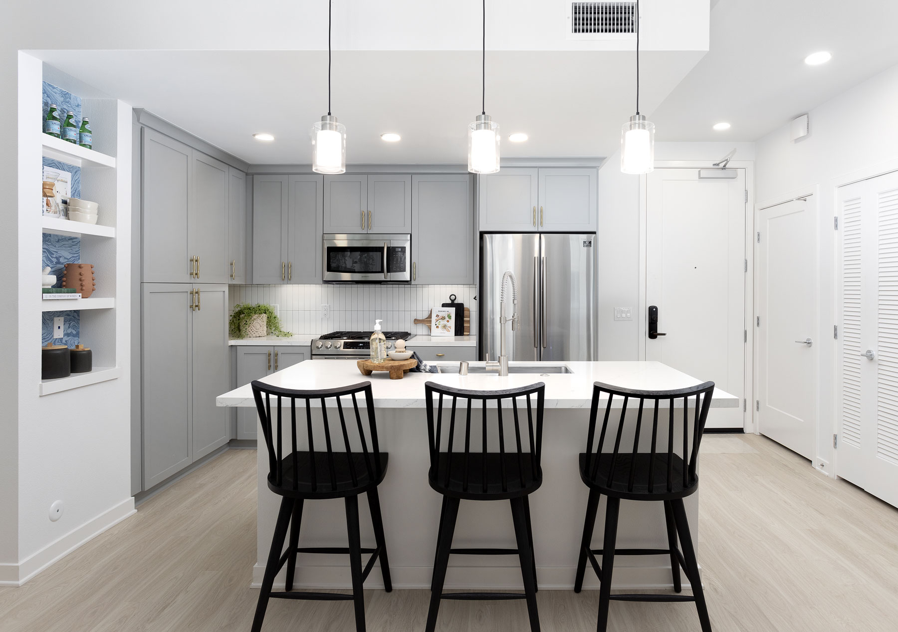 grey modern kitchen at Broadstone Archive apartments orange county
